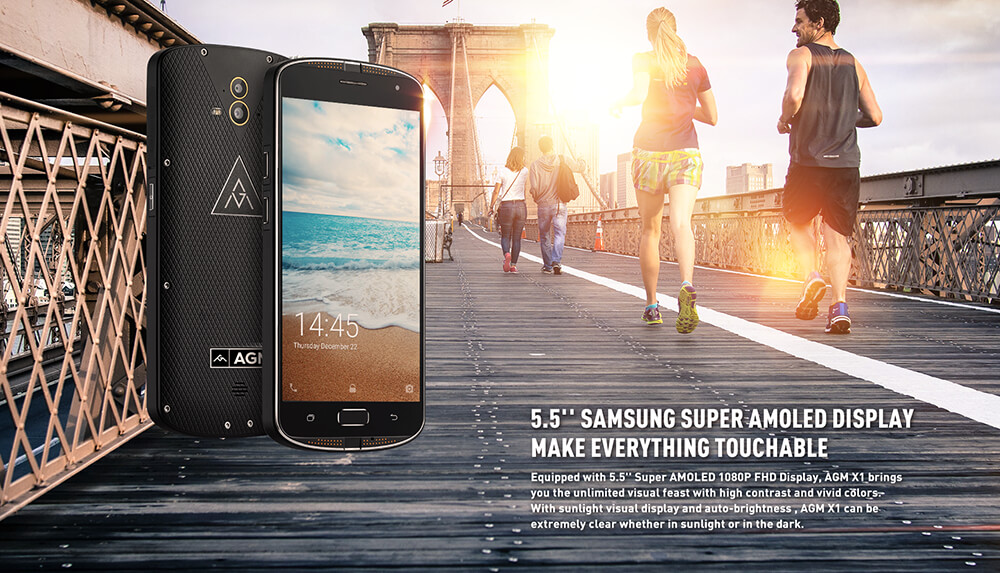 [HK Stock] AGM X1 5.5 Inch Rugged Phone IP68 Waterproof Android 5.1 Qualcomm MSM8952 Octa Core 4G LTE 4GB 64GB 13.0MP Dual Rear Cameras 5400mAh Battery Touch ID NFC - Black