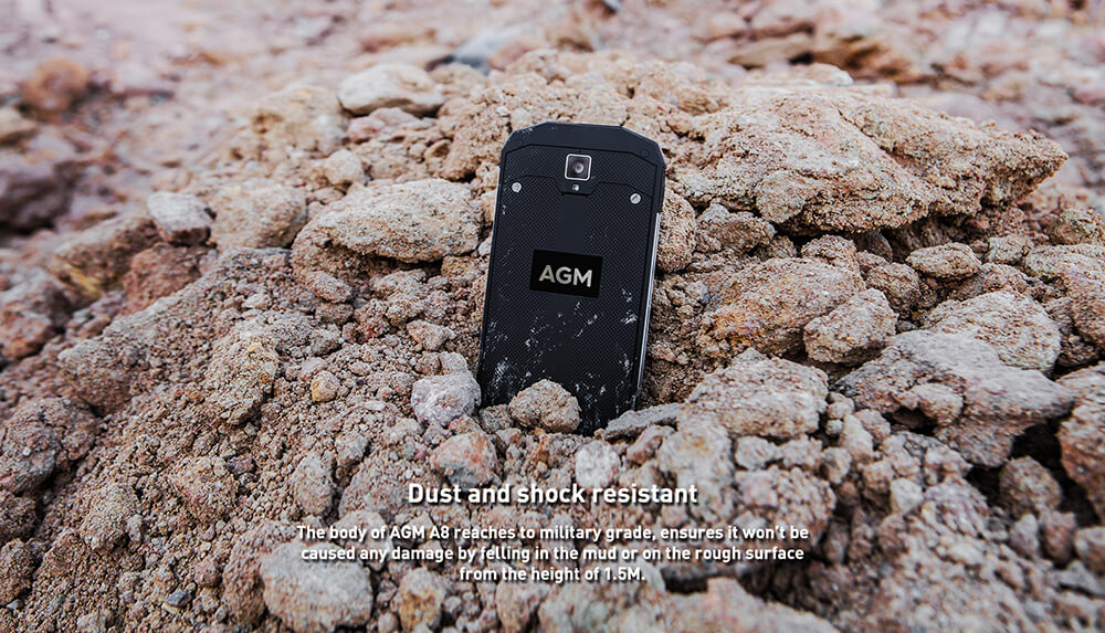 [HK Stock]  AGM A8 5.0 Inch Rugged Phone IP68 Waterproof  Android 7.0 Qualcomm MSM8916 Quad Core 4G LTE 3GB 32GB 13.0MP Camera 4050mAh Battery Speaker LED Light GPS  - Black