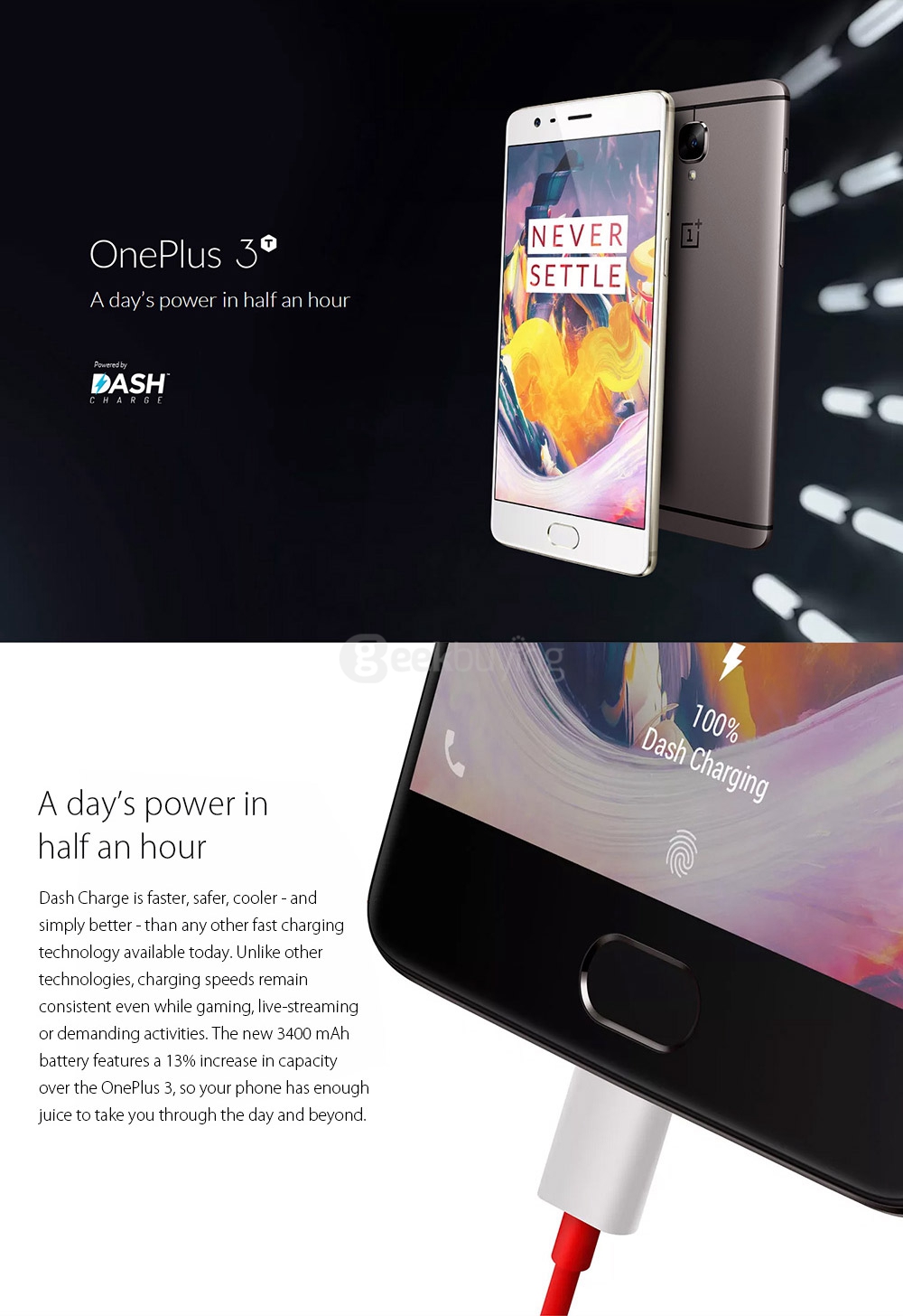 [Spain Stock][EU Version]ONEPLUS 3T(A3003)5.5inch AMOLED FHD Oxygen OS Smartphone Qualcomm Snapdragon 821 2.35GHz Quad Core 6GB 64GB 16.0MP+16.0MP Dash Charge Touch ID NFC Type-C - Soft Gold
