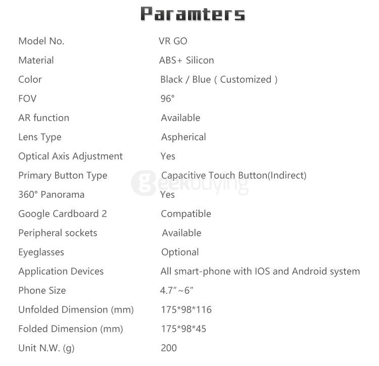 Ritech VR GO FOV96 Immersive 3D VR Virtual Reality Headset with PMMA Lens for 4.0 - 6.0 inch Smartphones