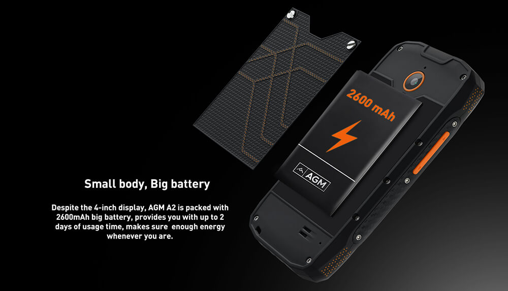 [HK Stock] AGM A2 4.0 Inch Rugged Phone IP68 Waterproof Android 5.1 Qualcomm MSM8909 Quad Core 4G LTE 2GB 16GB 8.0MP Camera Speaker LED Light GPS - Black