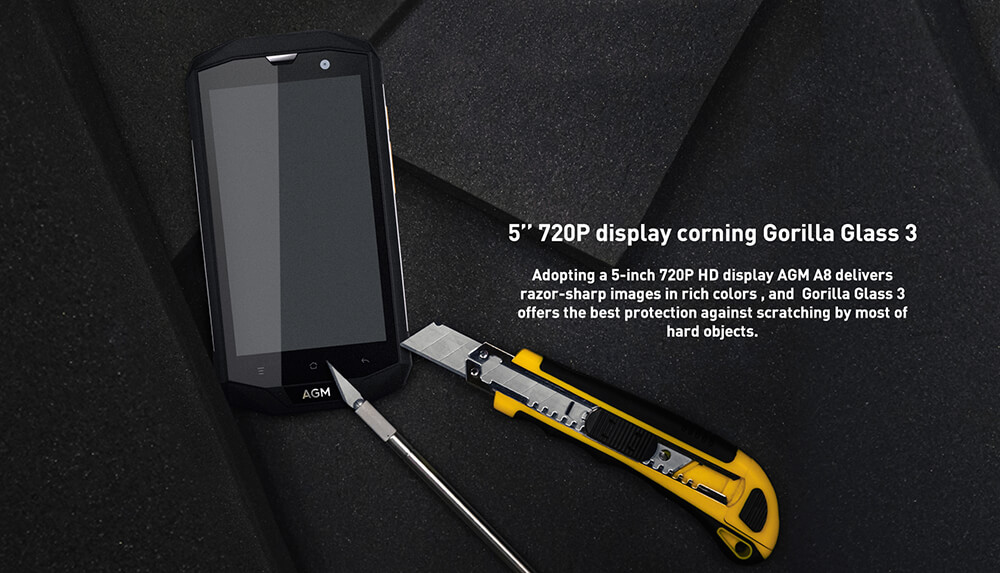 [HK Stock]  AGM A8 5.0 Inch Rugged Phone IP68 Waterproof  Android 7.0 Qualcomm MSM8916 Quad Core 4G LTE 3GB 32GB 13.0MP Camera 4050mAh Battery Speaker LED Light GPS  - Black