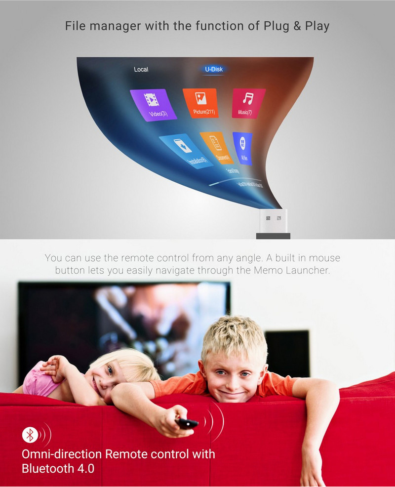 MEMOHi UFO MEMOHI BOX MEMOHI OS Amlogic S905X KODI H.265 VP9 HDR10 4K UHD Media Player 2GB/8GB 802.11b/g/n LAN Nexflix