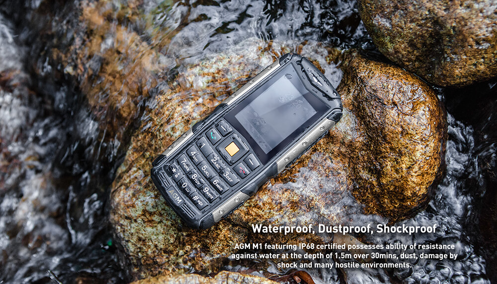 [HKStock] AGM M1 2.0 Inch Rugged Phone IP68 Waterproof Shockproof Dustproof 2570mAh Long Standby Speaker Flash LED Light GPS - Black