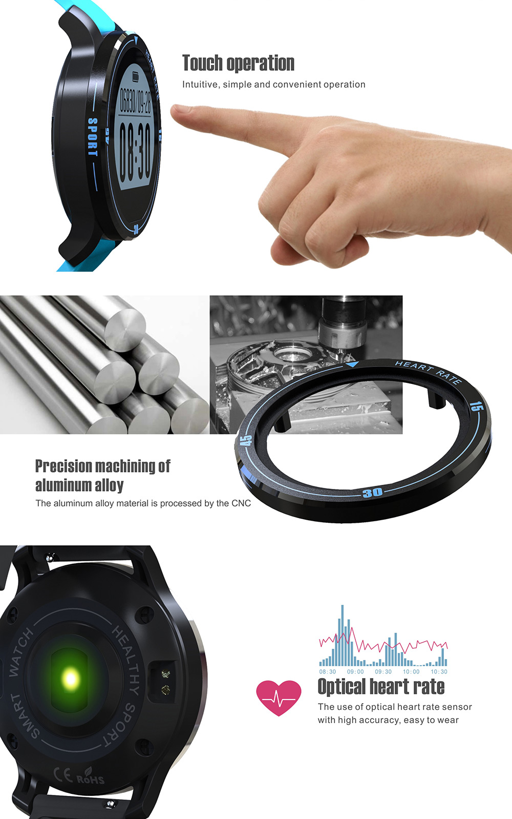 Makibes Aerobic A1 Aerobic Sports Monitoring Dynamic Heart Rate Monitor Pedometer APP Notification SMS Caller ID Display Sleep Tracker 5 Day Record IP67 Waterproof Sports Smart Watch - Orange