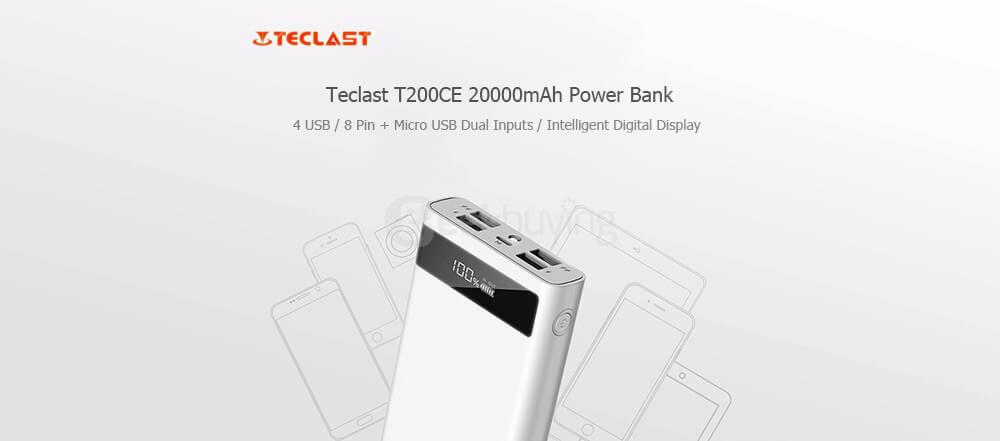 Teclast T200CE 20000mAh 4 Output 8 Pin Digital Display Micro USB Power Bank