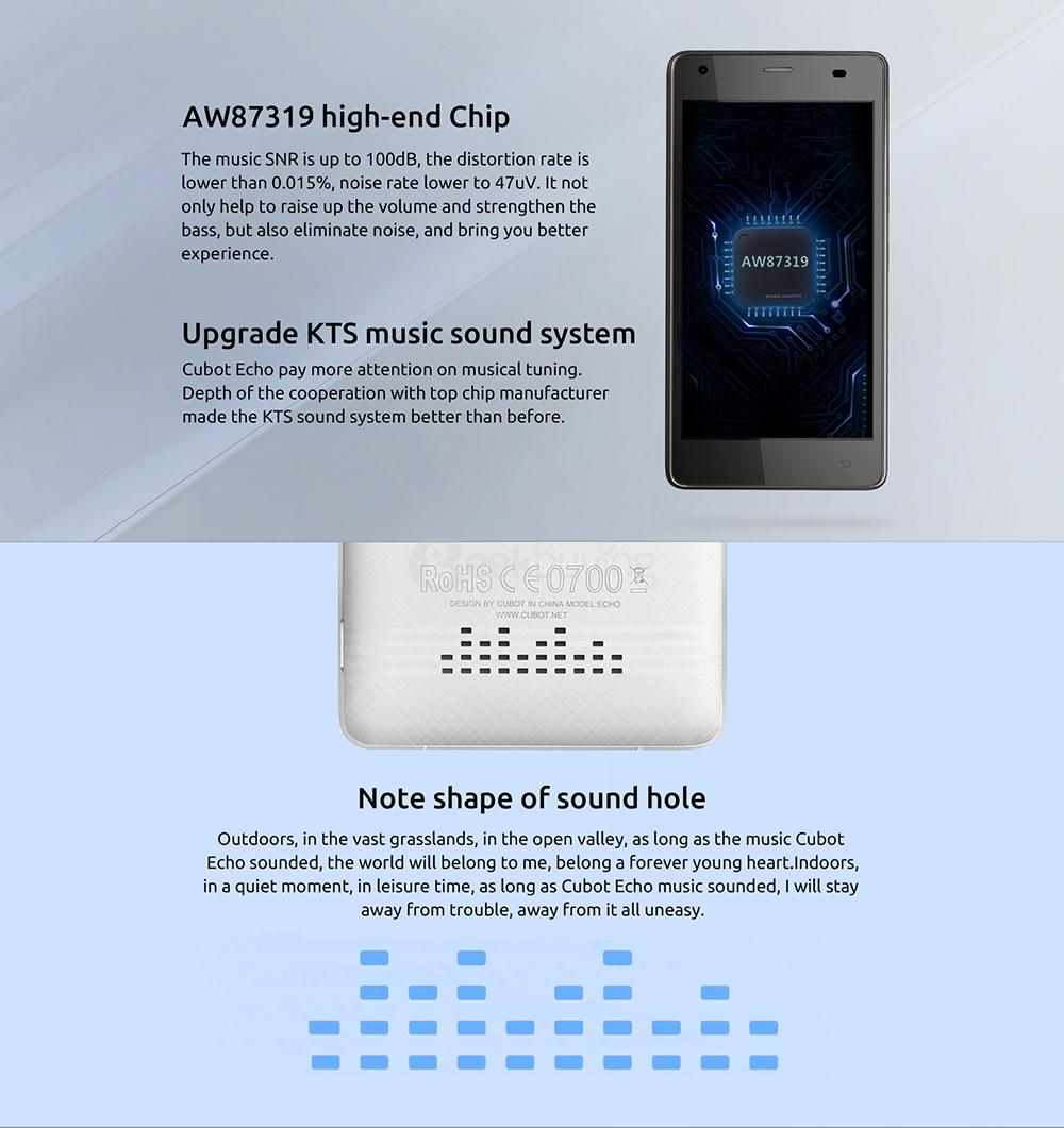 [HK Stock]CUBOT ECHO 5.0 Inch HD 2GB RAM 16GB ROM 13.0MP Cam MT6580 Quad Core 1.3GHz 3G Android 6.0 Smartphone Music Sound System - Black