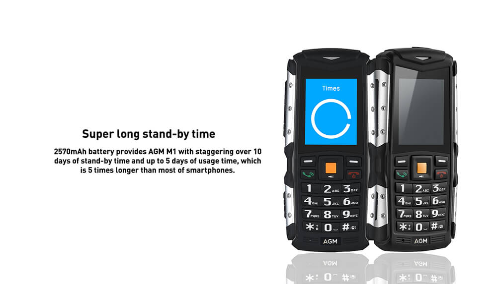 [HKStock] AGM M1 2.0 Inch Rugged Phone IP68 Waterproof Shockproof Dustproof 2570mAh Long Standby Speaker Flash LED Light GPS - Black