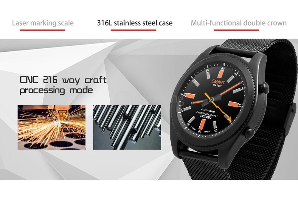 No.1 S9 NFC Smart Watch with Stainless Steel Strap MTK2502C Bluetooth4.0 Heart Rate Monitor Pedometer Sedentary Reminder 380mAh Battery - Black