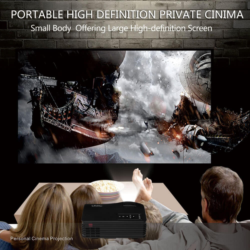UNIC UC36 LCD Projector 1000 Lumens 640*480 Pixels with HDMI/AV/USB/SD Input Ports - White