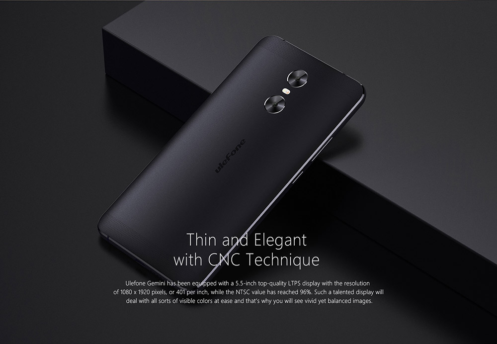 [HK Stock] Ulefone Gemini 5.5 Inch FHD Screen Android 6.0 MT6737T Quad Core 1.5GHz 3GB RAM 32GB ROM 13MP 5MP Dual Rear Camera Touch ID Smartphone(Black)+Glass Film+TPU Case+ Phone Stand