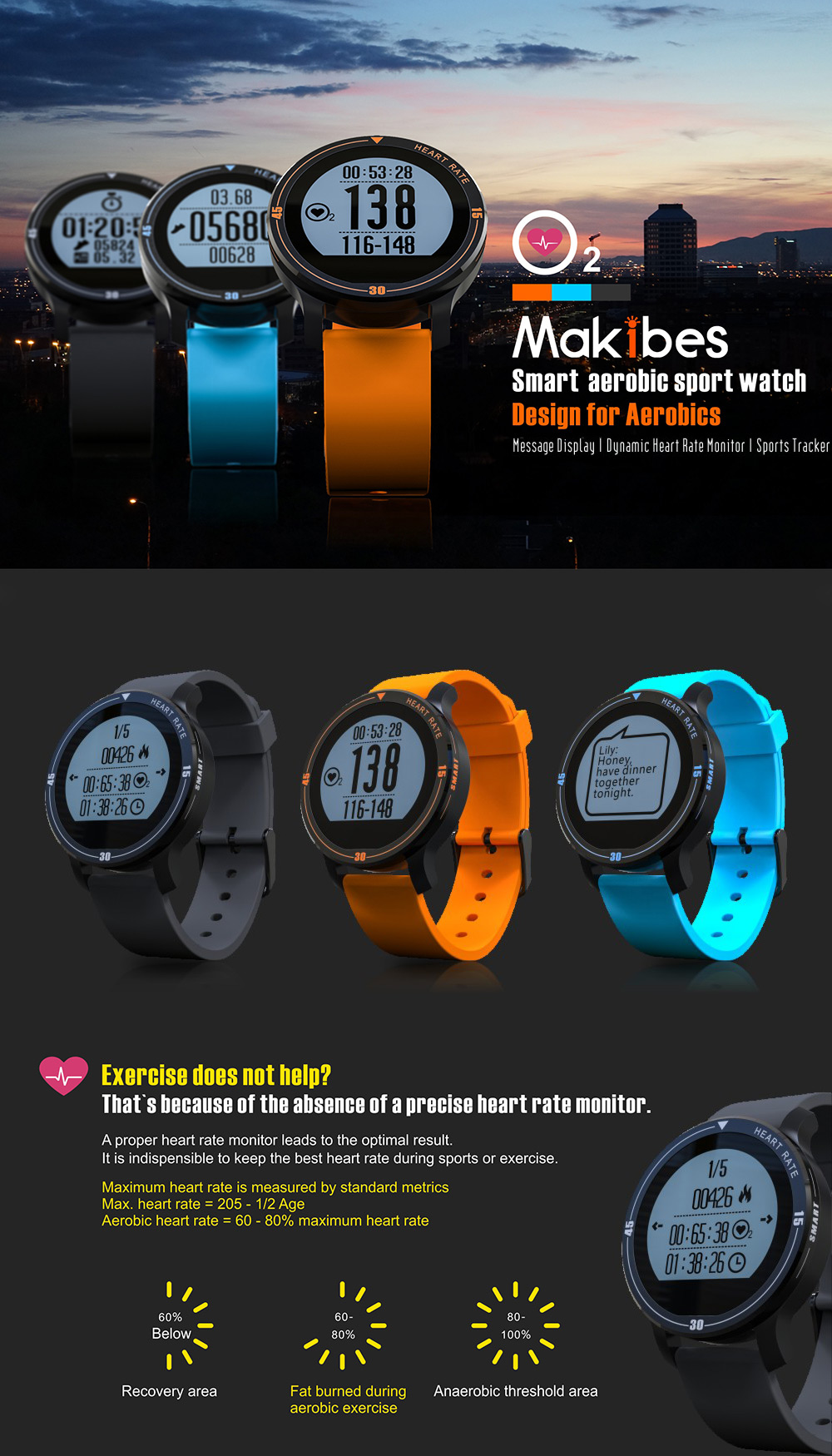 Makibes Aerobic A1 IP67 Sports Smart Watch Black