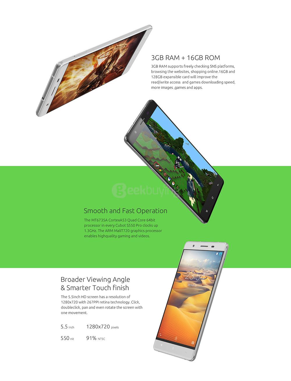 [HK Stock] CUBOT S550 PRO 5.5 Inch FHD Screen 3GB 16GB 8.0MP+13.0MP MT6735 Quad-Core Android 5.1 4G LTE Smartphone Touch ID - Black
