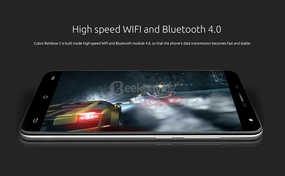 [HK Stock]CUBOT RAINBOW2 5.0 Inch HD Screen MT6580A Quad Core 1.3GHz 1GB RAM 16GB ROM Android 7.0 Smartphone 2.5D Curved Display Rear Dual Cameras - Black