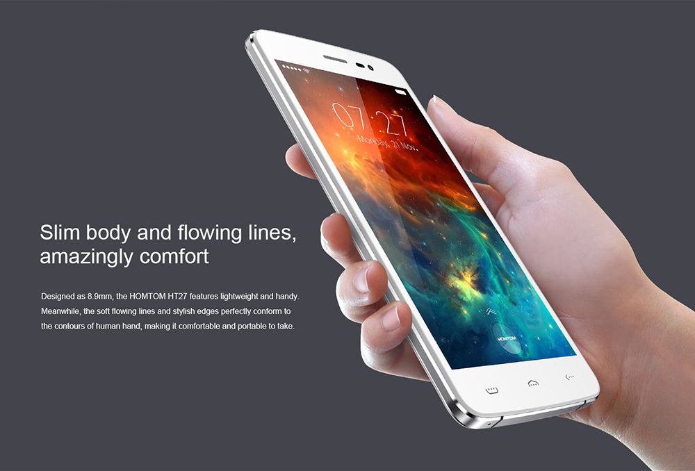 [HK Stock] HOMTOM HT27 5.5 Inch HD Screen Smartphone Android 6.0 MT6580 Quad Core 1.3GHz 1GB RAM 8GB ROM 8.0MP Camera Touch ID 3000mAh Battery Fingerprint - White