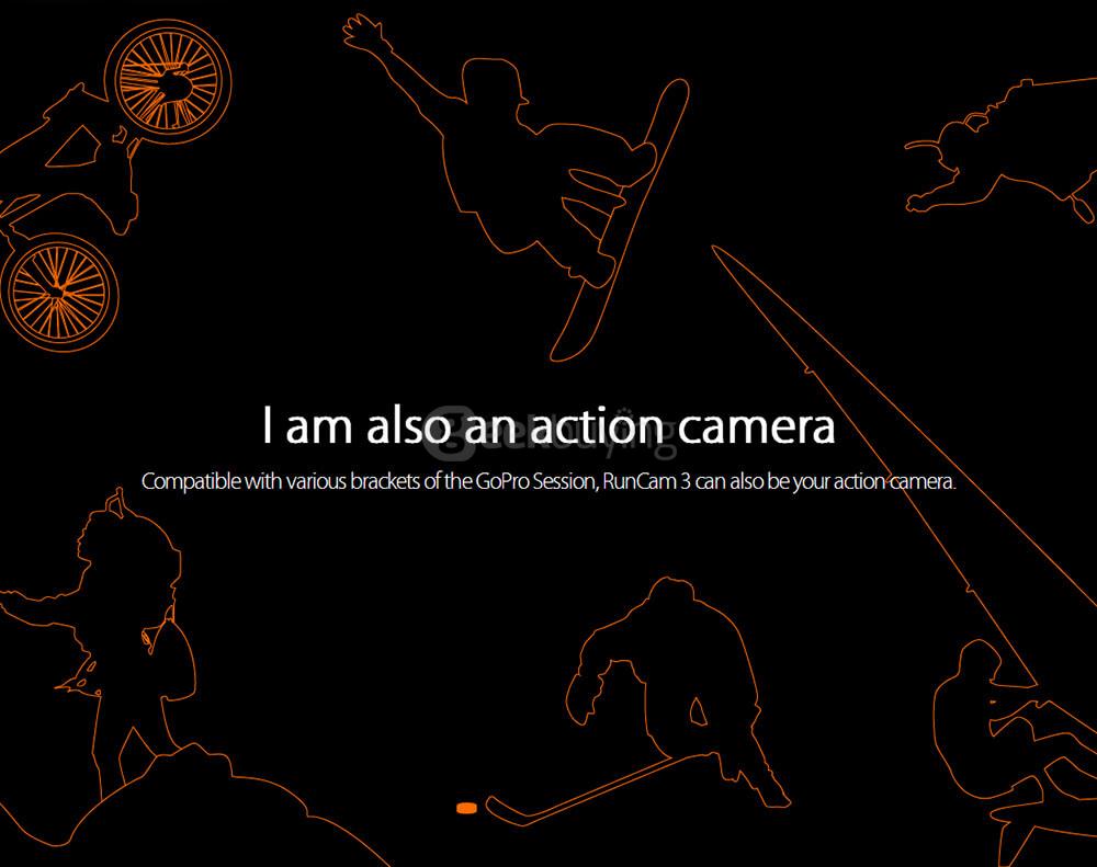 RunCam 3 64G HD 1080p/60fps NTSC/PAL 155 Degree Wide Angle WiFi FPV Camera for Racing Drone - Orange