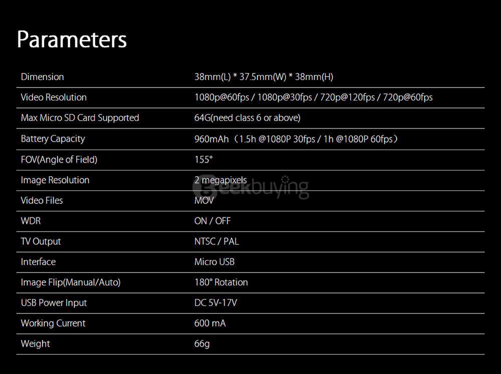 RunCam 3 64G HD 1080p/60fps NTSC/PAL 155 Degree Wide Angle WiFi FPV Camera for Racing Drone - Orange