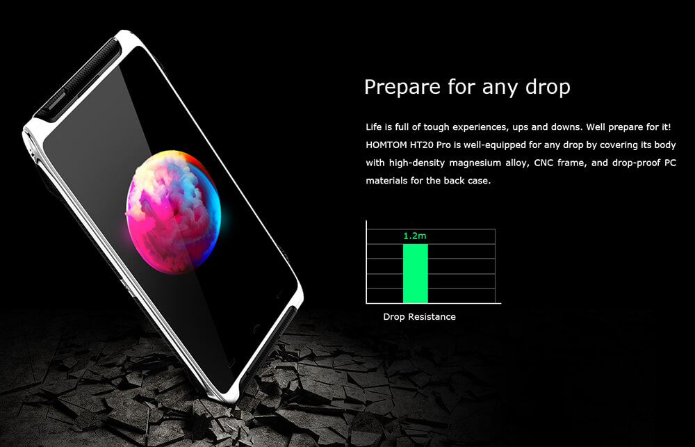 [HK Stock] HOMTOM HT20 Pro 4.7 Inch Rugged Phone IP68 Waterproof Android 6.0  MT6753 Octa Core 4G LTE 3GB RAM 32GB ROM 16.0MP Camera Touch ID 3500mAh Battery OTG - Black