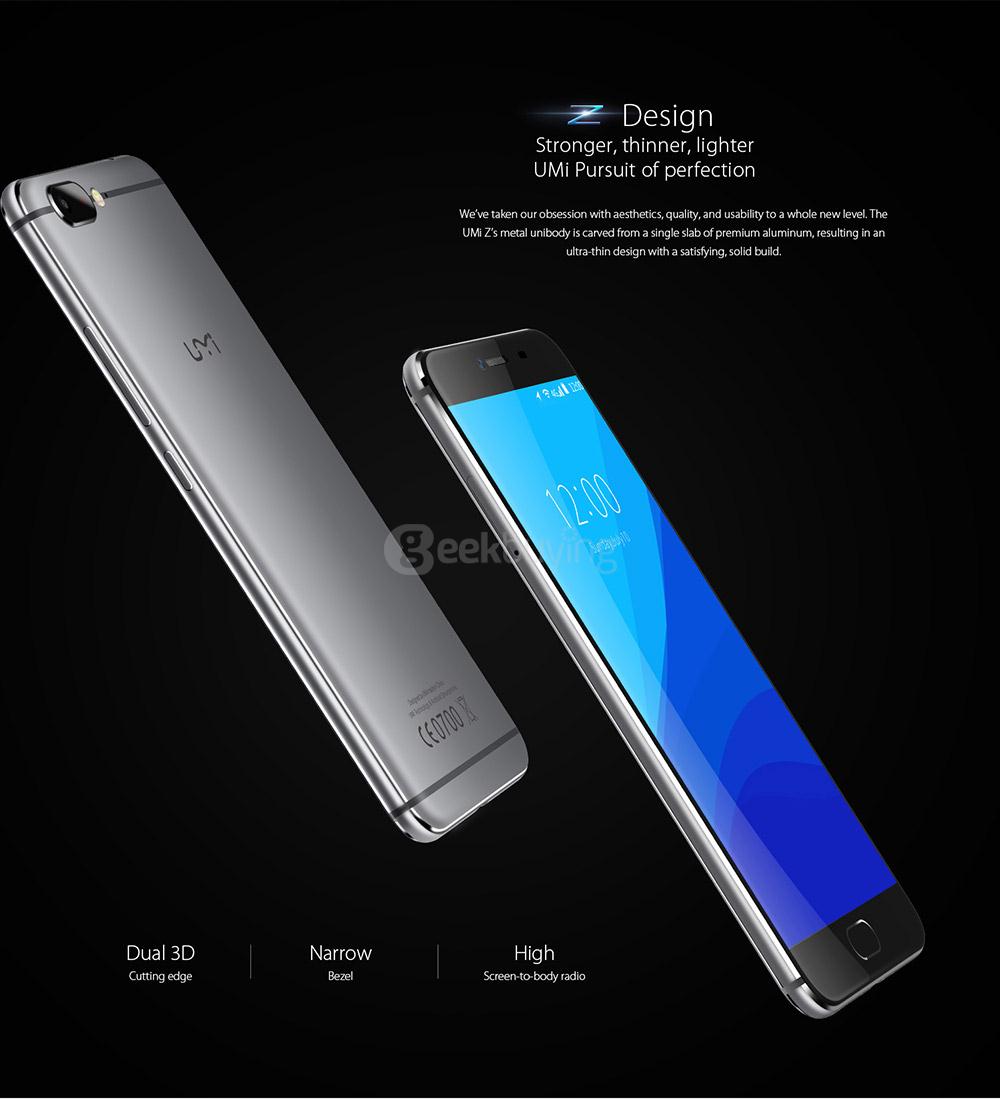 [HK Stock]UMI Z 5.5 Inch FHD 4GB RAM 32GB ROM Helio X27 Deca core 2.6GHz 13.0MP Android 6.0 Smartphone Touch ID Type-C USB Quik Charge - Gold