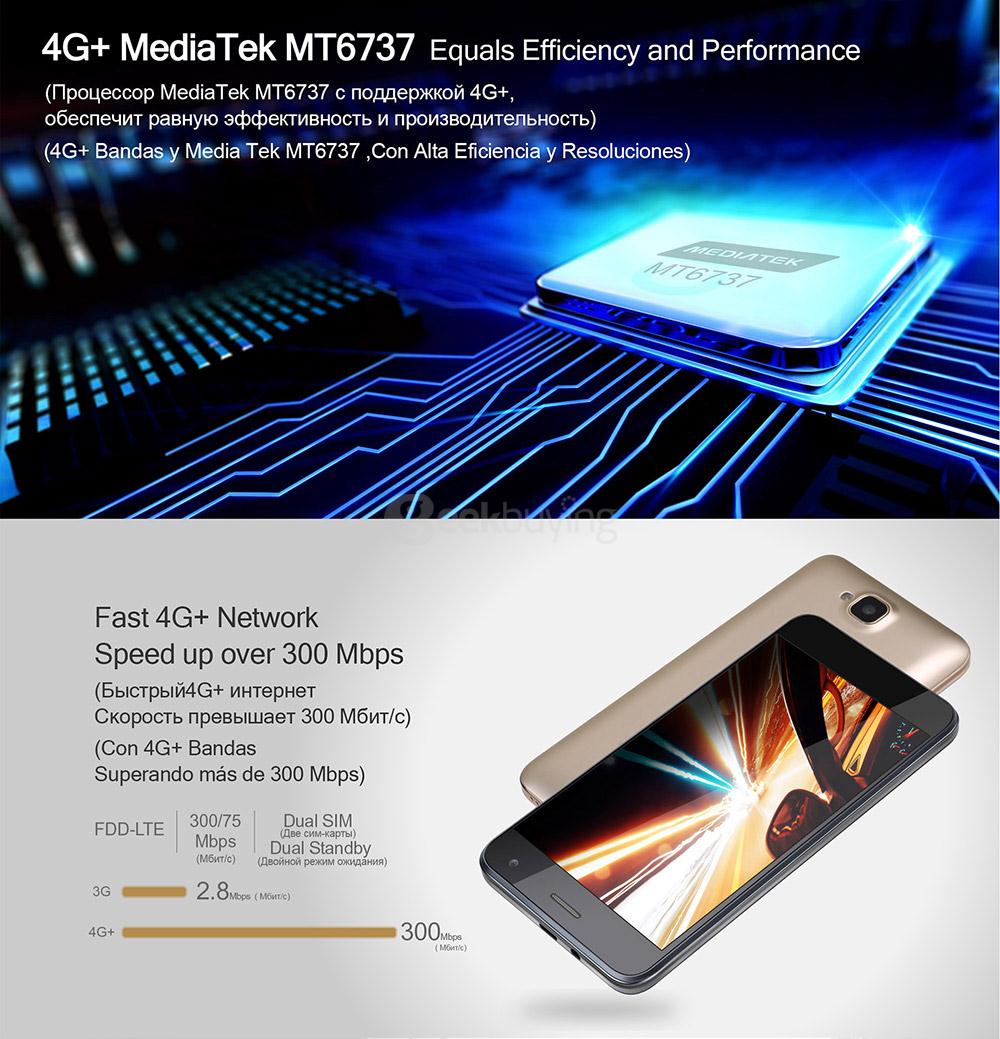 Uhans H5000 5.0Inch HD Screen MT6737 Quad core 3GB RAM 32GB ROM Android 6.0 8.0MP 4G LTE Smartphone 4500mAh Fast Charge -Black