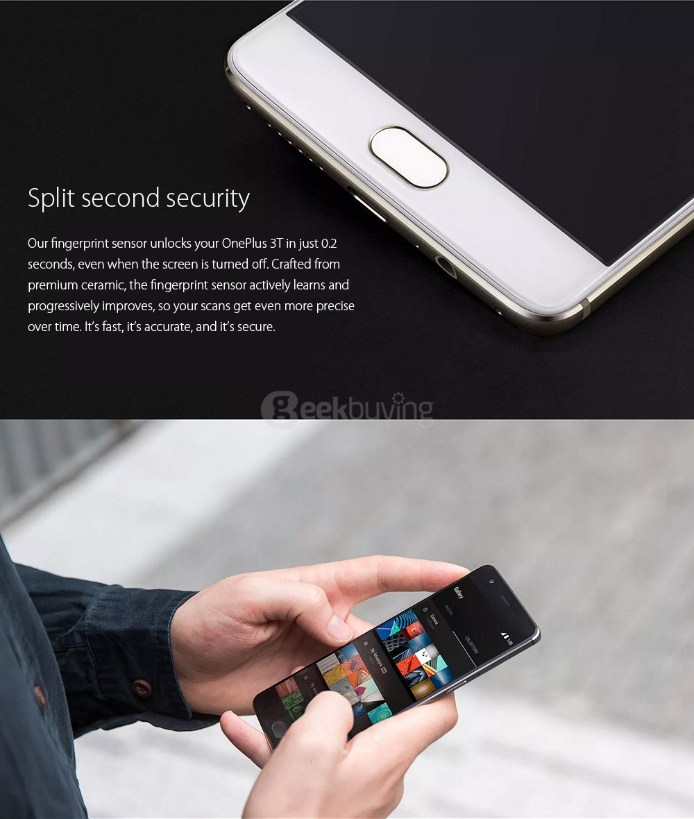 [EU Version]ONEPLUS 3T(A3003)5.5inch AMOLED FHD Oxygen OS Smartphone Qualcomm Snapdragon 821 2.35GHz Quad Core 6GB 64GB 16.0MP+16.0MP Dash Charge Touch ID NFC Type-C - Soft Gol