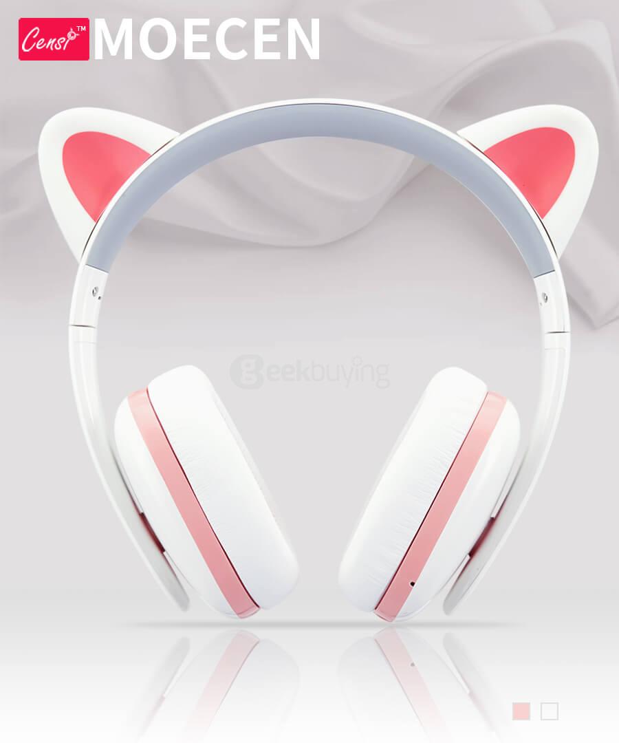 Censi Bluetooth Cat Ear Headphones Over Ear Noise Canceling Wireless Bluetooth Headphones with Mic - White