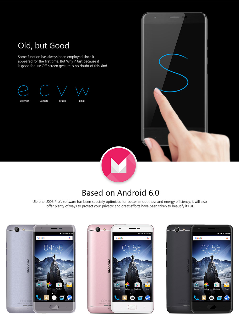 [HK Stock] Ulefone U008 Pro 5.0 Inch HD Screen Android 6.0 4G LTE Smartphone MT6737 64-Bit Quad-core 1.3GHz 2GB RAM 16GB ROM 13.0MP Touch Sensor - Gray