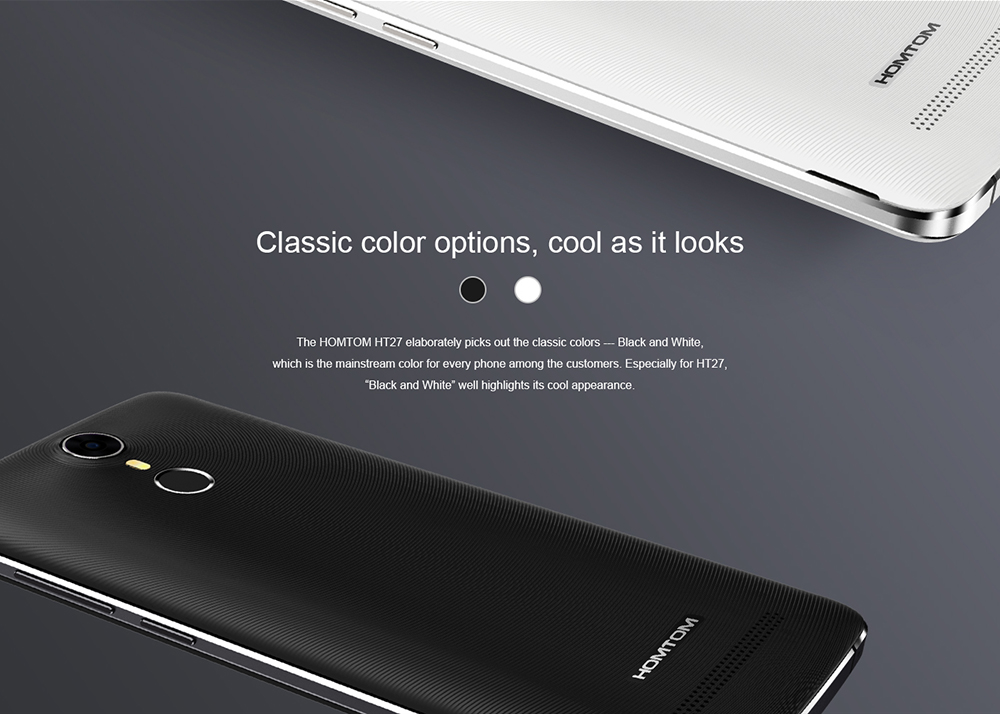 [HK Stock] HOMTOM HT27 5.5 Inch HD Screen Smartphone Android 6.0 MT6580 Quad Core 1.3GHz 1GB RAM 8GB ROM 8.0MP Camera Touch ID 3000mAh Battery Fingerprint - White