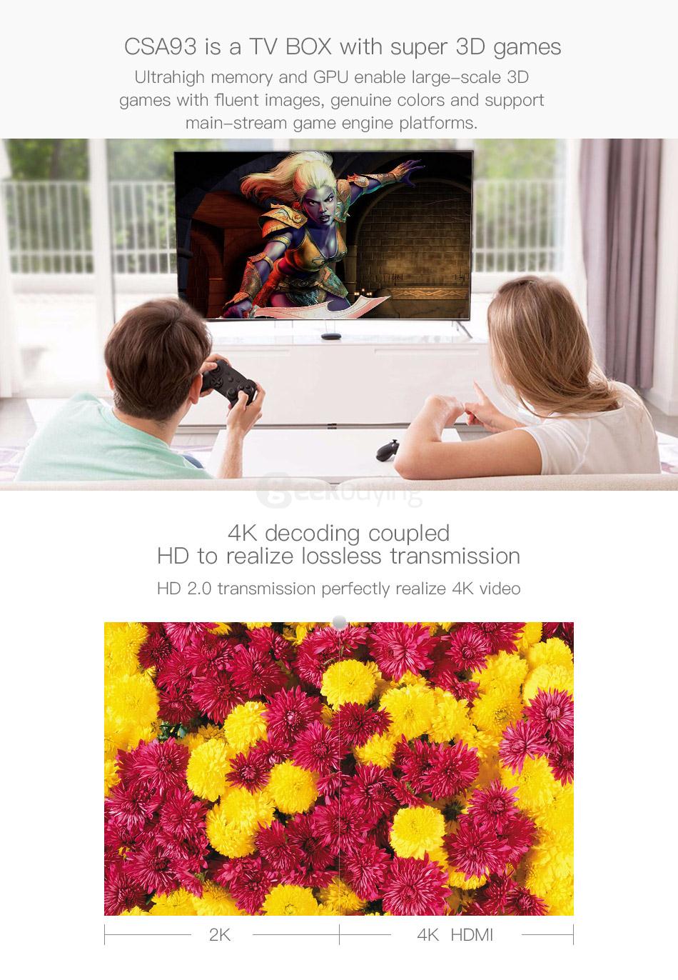 CSA96 RK3399 Hexa Core 4G/32G 4K 10 Bit TV Box Android 6.0 802.11AC WIFI Gigabit LAN Type C + Free i8 Air Mouse - Black