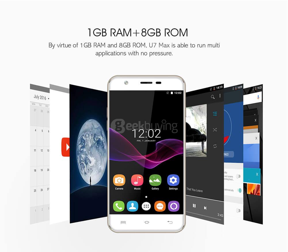 [HK Stock]Oukitel U7 MAX 5.5 Inch Smartphone Android 6.0 MT6580A Quad Core 1.3GHz 1GB RAM 8GB ROM 8.0MP Camera - Gold