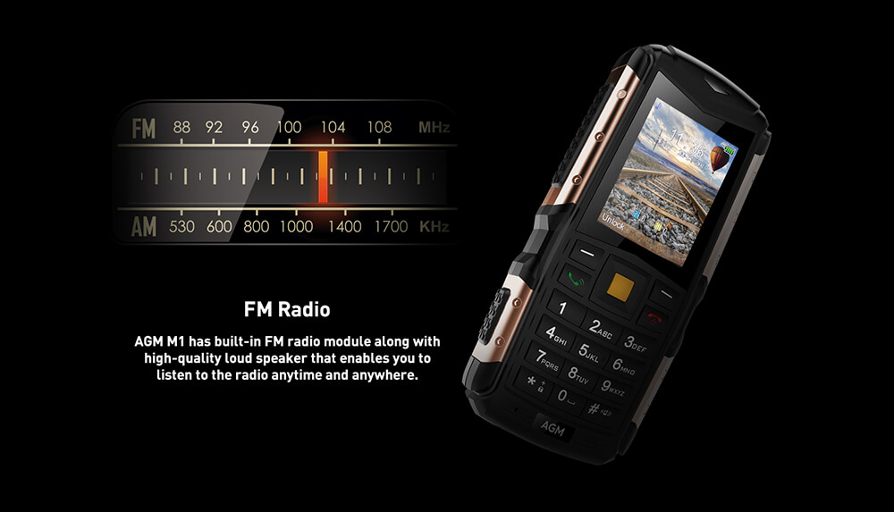 [HKStock] AGM M1 2.0 Inch Rugged Phone IP68 Waterproof Shockproof Dustproof 2570mAh Long Standby Speaker Flash LED Light GPS - Black