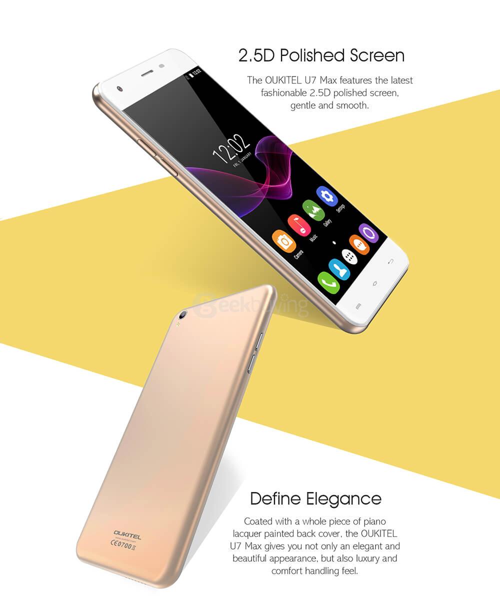 [HK Stock]Oukitel U7 MAX 5.5 Inch Smartphone Android 6.0 MT6580A Quad Core 1.3GHz 1GB RAM 8GB ROM 8.0MP Camera - Gold