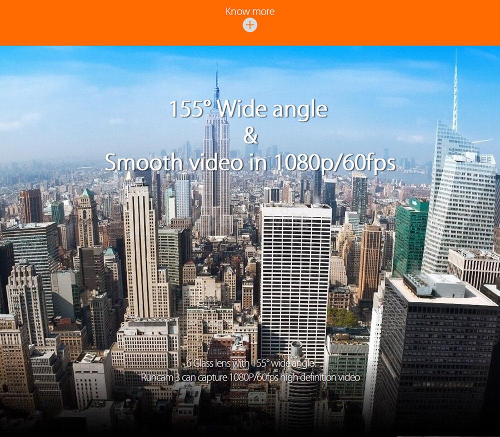 RunCam 3 64G HD 1080p/60fps NTSC/PAL 155 Degree Wide Angle WiFi FPV Camera for Racing Drone - Orange