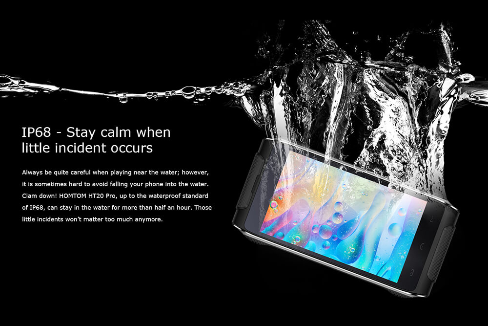 [HK Stock] HOMTOM HT20 Pro 4.7 Inch Rugged Phone IP68 Waterproof Android 6.0  MT6753 Octa Core 4G LTE 3GB RAM 32GB ROM 16.0MP Camera Touch ID 3500mAh Battery OTG - Black