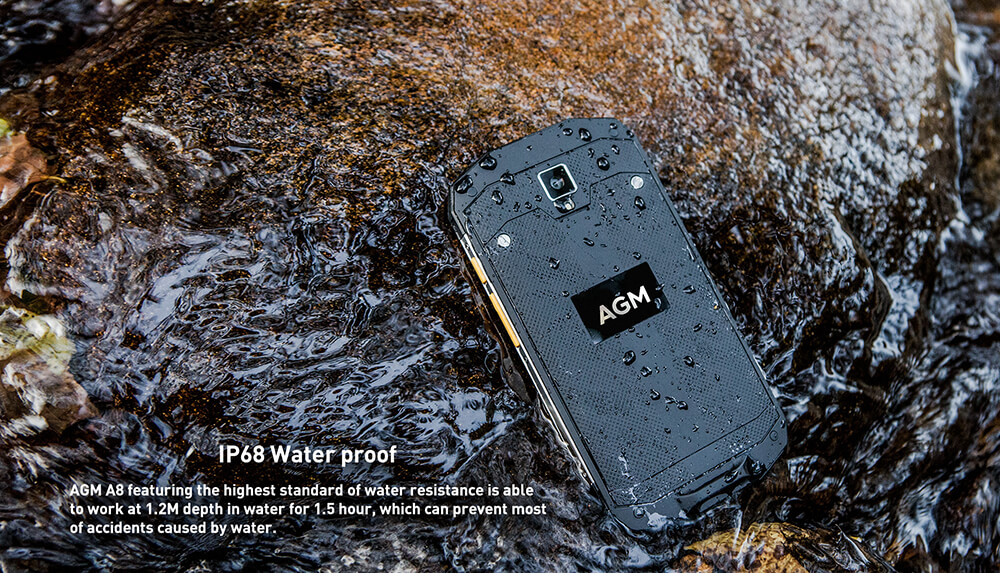 [HK Stock]  AGM A8 5.0 Inch Rugged Phone IP68 Waterproof  Android 7.0 Qualcomm MSM8916 Quad Core 4G LTE 3GB 32GB 13.0MP Camera 4050mAh Battery Speaker LED Light GPS  - Black