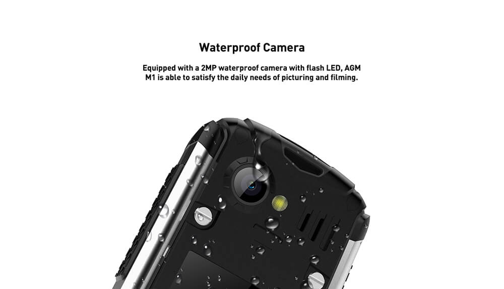 [HKStock] AGM M1 2.0 Inch Rugged Phone IP68 Waterproof Shockproof Dustproof 2570mAh Long Standby Speaker Flash LED Light GPS - Black
