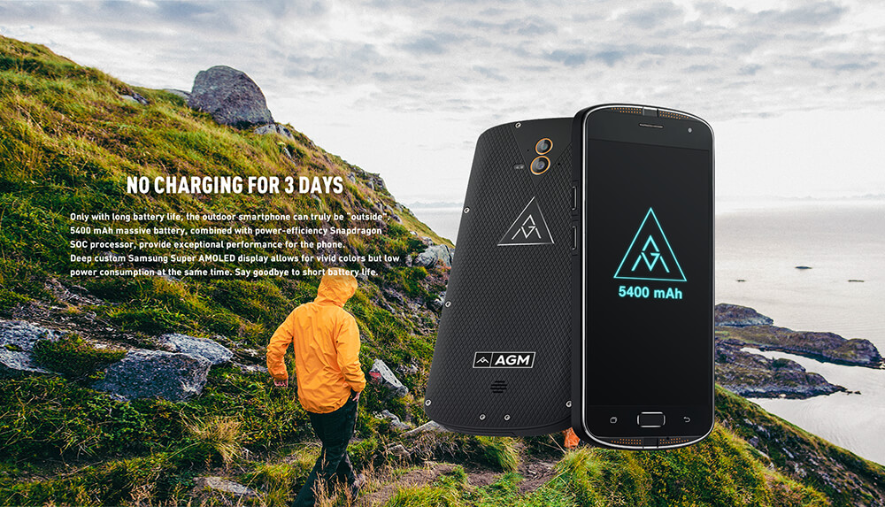[HK Stock] AGM X1 5.5 Inch Rugged Phone IP68 Waterproof Android 5.1 Qualcomm MSM8952 Octa Core 4G LTE 4GB 64GB 13.0MP Dual Rear Cameras 5400mAh Battery Touch ID NFC - Black
