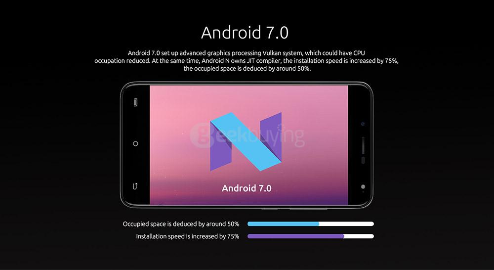 [HK Stock]CUBOT RAINBOW2 5.0 Inch HD Screen MT6580A Quad Core 1.3GHz 1GB RAM 16GB ROM Android 7.0 Smartphone 2.5D Curved Display Rear Dual Cameras - Black