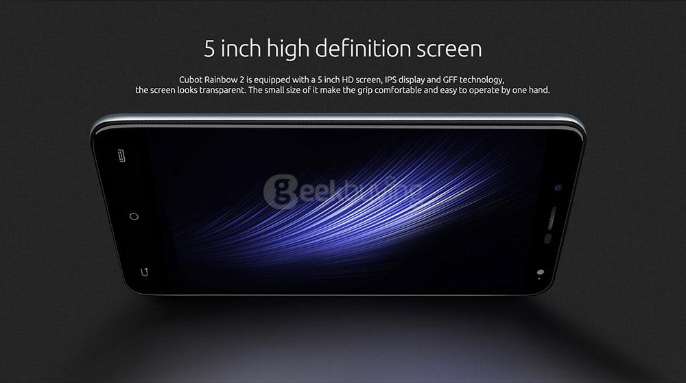 [HK Stock]CUBOT RAINBOW2 5.0 Inch HD Screen MT6580A Quad Core 1.3GHz 1GB RAM 16GB ROM Android 7.0 Smartphone 2.5D Curved Display Rear Dual Cameras - Black