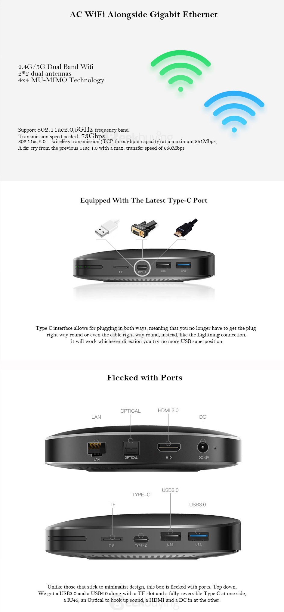 R-TV BOX K99 Rockchip RK3399 Hexa Core 64bit TV BOX Android 6.0 4G/32G AC WIFI 1000M LAN Type C Bluetooth