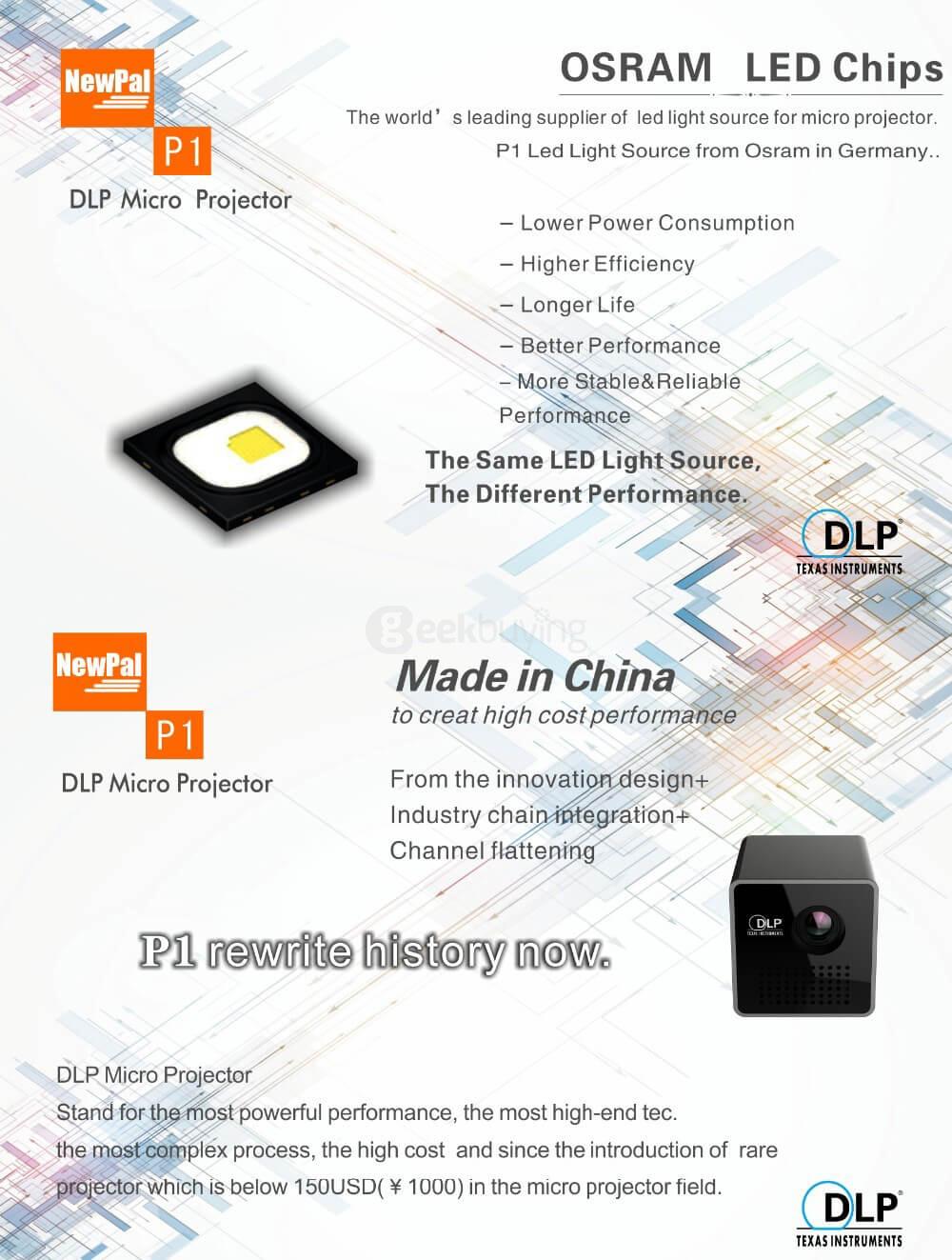 UNIC P1 Mini LED Portable 30 Lumens Micro Projector DLP Home Movie Theater Projector - Black