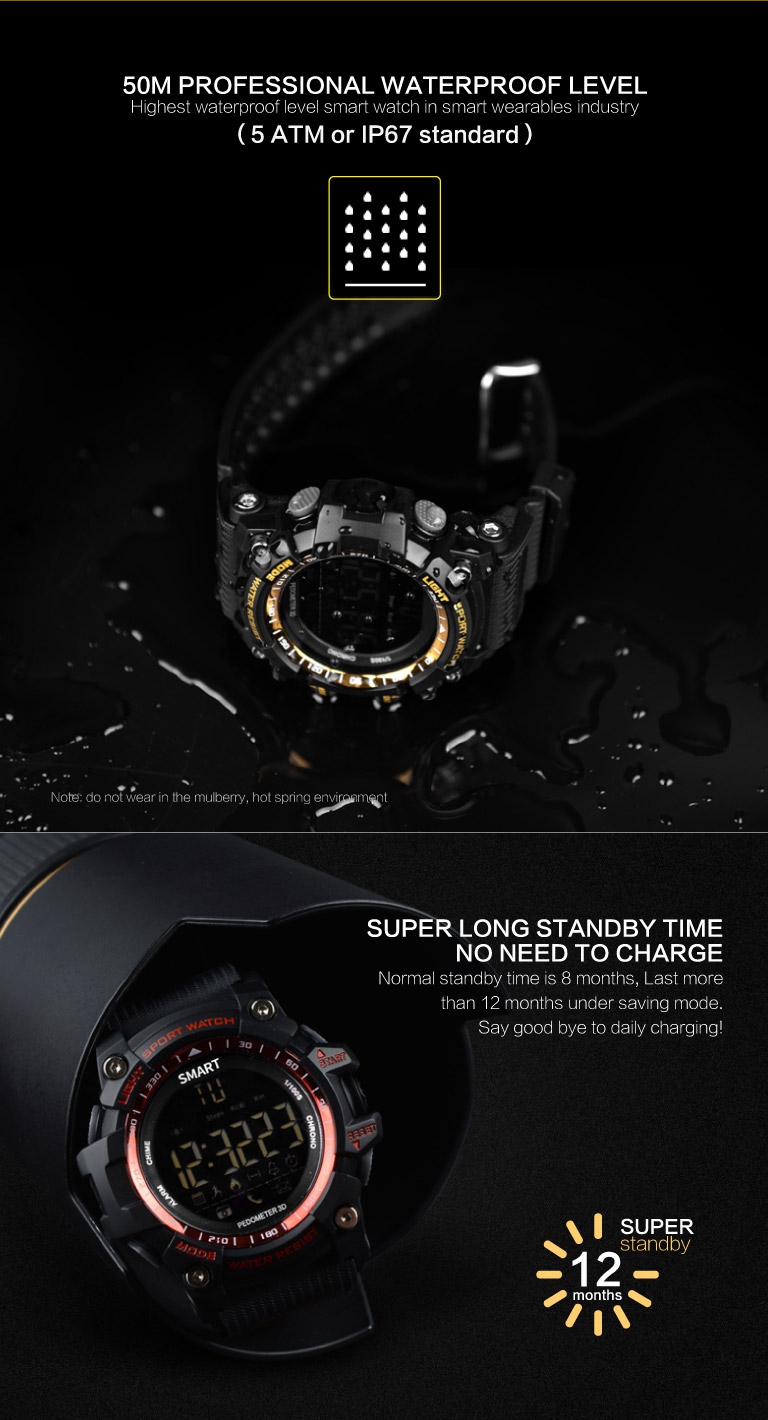 AIWATCH Xwatch 5ATM Waterproof Smart Watch Bluetooth4.0 Call SMS Reminder Compatible with iOS/Android - Black