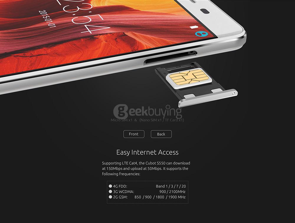 [HK Stock] CUBOT S550 PRO 5.5 Inch FHD Screen 3GB 16GB 8.0MP+13.0MP MT6735 Quad-Core Android 5.1 4G LTE Smartphone Touch ID - Black