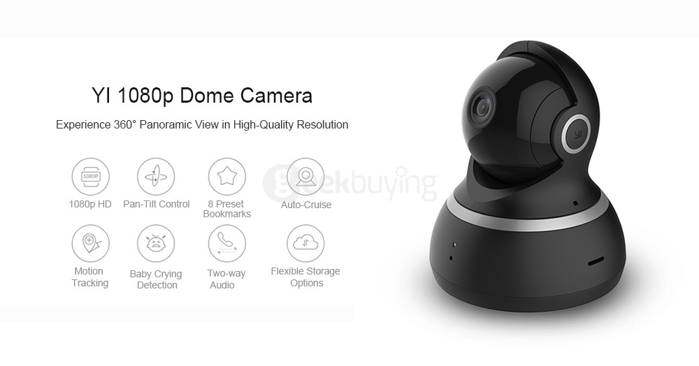 [HK Stock] Original Xiaoyi YI 1080p Dome Camera Home Security System WiFi IP Camera 360 Degree Rotation Night Vision Motion Detection Two-way - Black(EU Plug)