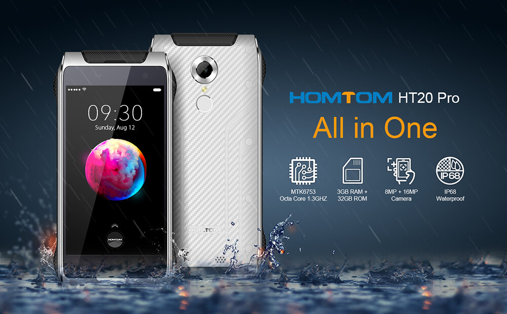 [HK Stock] HOMTOM HT20 Pro 4.7 Inch Rugged Phone IP68 Waterproof Android 6.0  MT6753 Octa Core 4G LTE 3GB RAM 32GB ROM 16.0MP Camera Touch ID 3500mAh Battery OTG - White