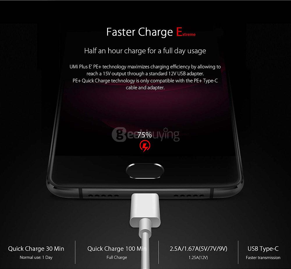 [HK Stock]UMI PLUS E 5.5 Inch FHD 6GB RAM 64GB ROM 64-Bit Helio P20 MT6757 2.3GHz 13.0MP Cam Android 6.0 Smartphone Touch ID -Black