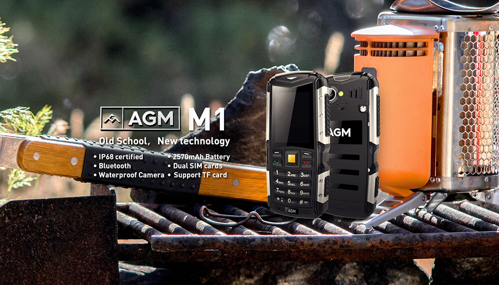 [HKStock] AGM M1 2.0 Inch Rugged Phone IP68 Waterproof Shockproof Dustproof 2570mAh Long Standby Speaker Flash LED Light GPS - Black