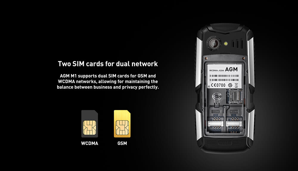 [HKStock] AGM M1 2.0 Inch Rugged Phone IP68 Waterproof Shockproof Dustproof 2570mAh Long Standby Speaker Flash LED Light GPS - Black