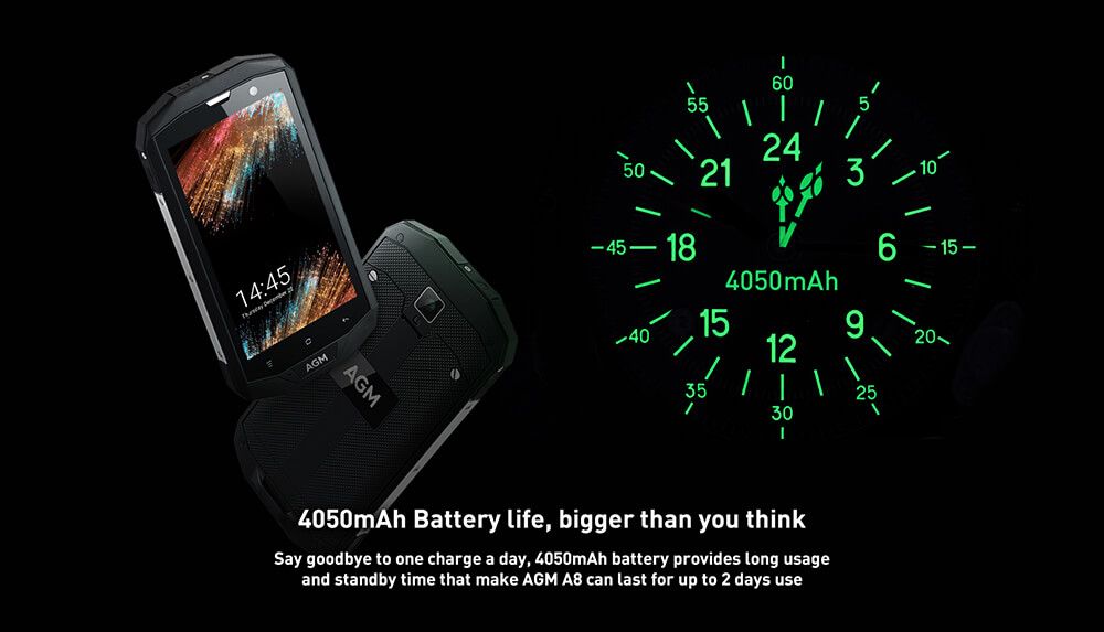[HK Stock]  AGM A8 5.0 Inch Rugged Phone IP68 Waterproof  Android 7.0 Qualcomm MSM8916 Quad Core 4G LTE 3GB 32GB 13.0MP Camera 4050mAh Battery Speaker LED Light GPS  - Black