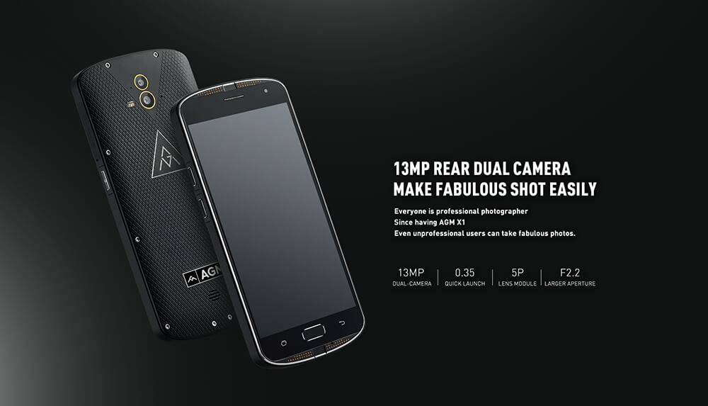 [HK Stock] AGM X1 5.5 Inch Rugged Phone IP68 Waterproof Android 5.1 Qualcomm MSM8952 Octa Core 4G LTE 4GB 64GB 13.0MP Dual Rear Cameras 5400mAh Battery Touch ID NFC - Black